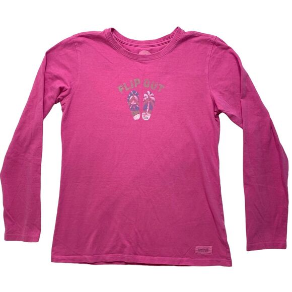 LIFE IS GOOD Flip Out Flip Flops Peony Pink Classic Fit Womens Small Long Sleeve - Picture 3 of 10